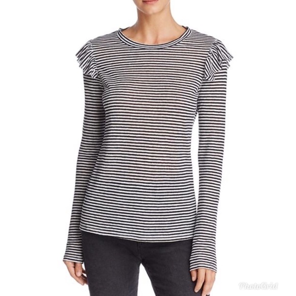 Frame Ruffled & Striped Linen Long Sleeve Top M - Picture 1 of 8